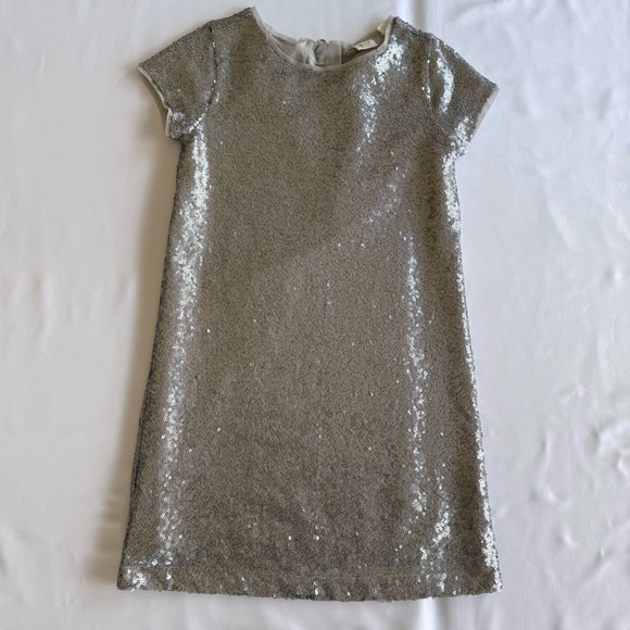 GAP KIDS Sparkling Shimmery Silver Sequin Kids Lined Party Dress EUC Small 6/7 - Picture 1 of 16